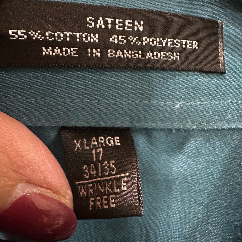 Geoffrey Beene Men’s XL Teal Aqua Dress Shirt 17 34/35 Long Sleeve Button Up - Picture 2 of 3
